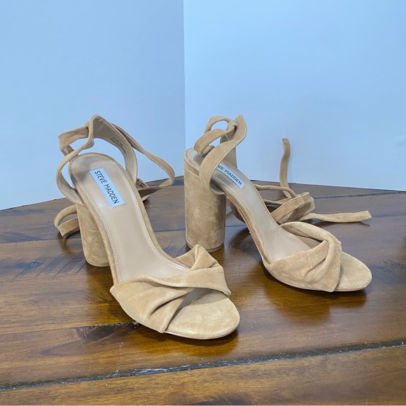 Steve Madden Camel Suede Lace Up Heels - Picture 4 of 9